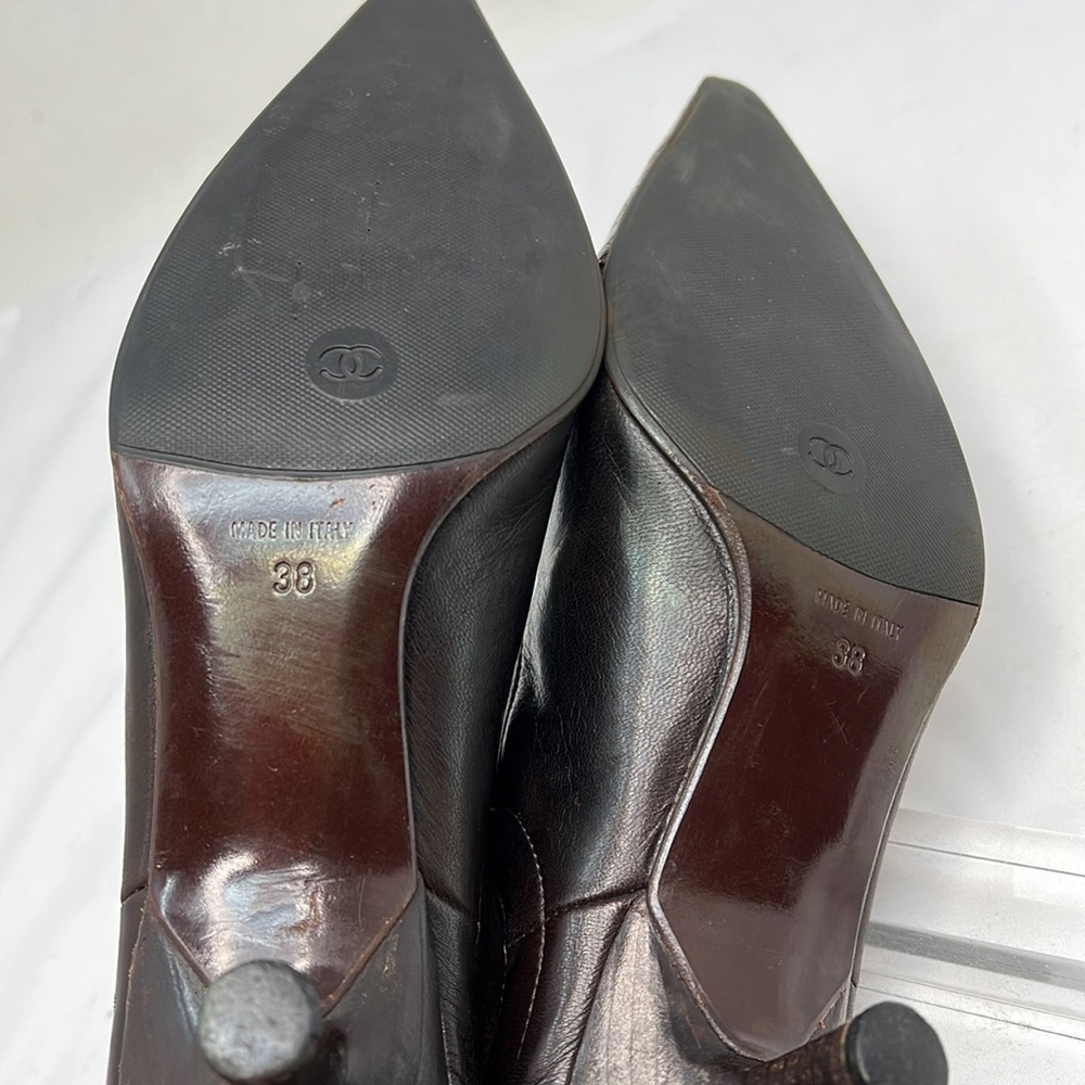 Chanel Sz 8 Brown Leather Croc and Suede Ankle Length Sock Kitten Heel Boots - Picture 15 of 16